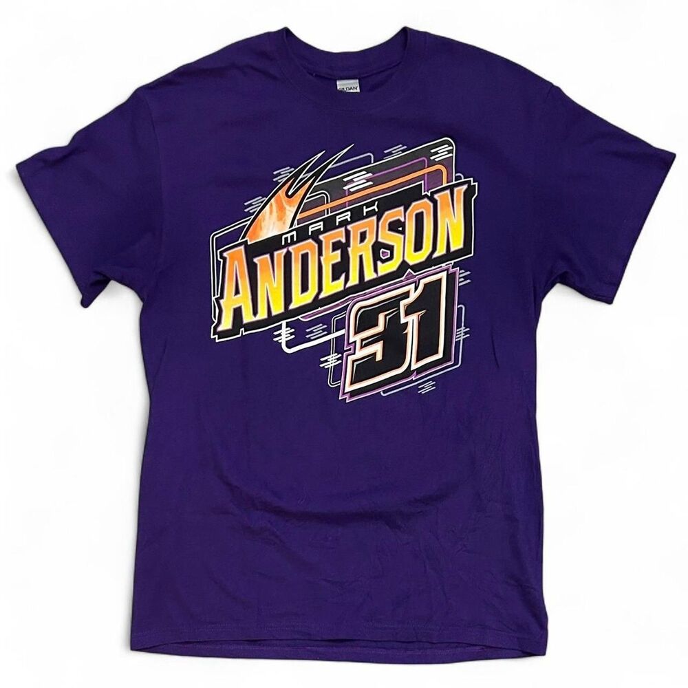 Vintage Mark Anderson Dirt Late Model Racing Shirt Purple Graphic Y2K Speedway M
